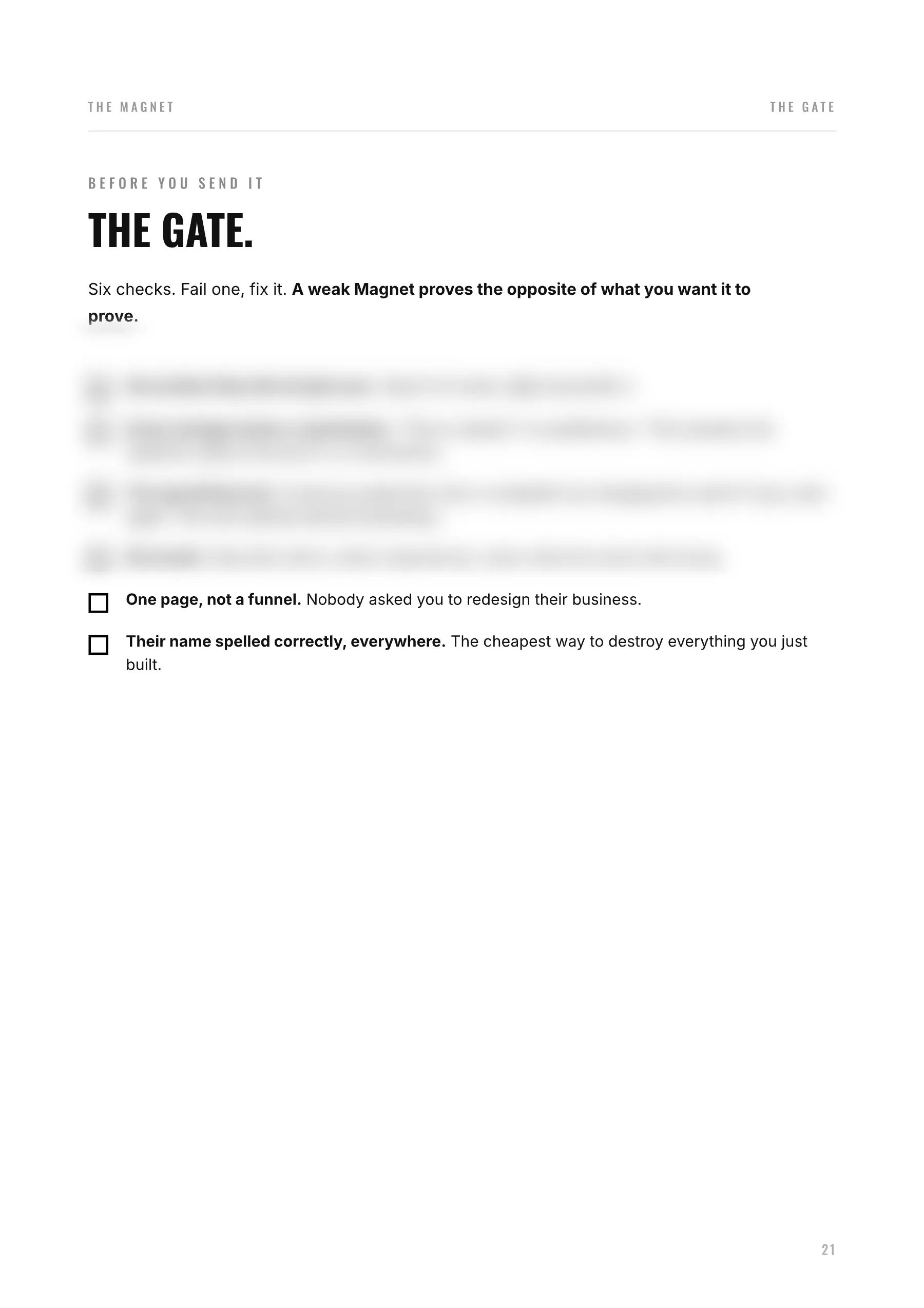 Page 21 of The Magnet: the gate — six checks, partly blurred