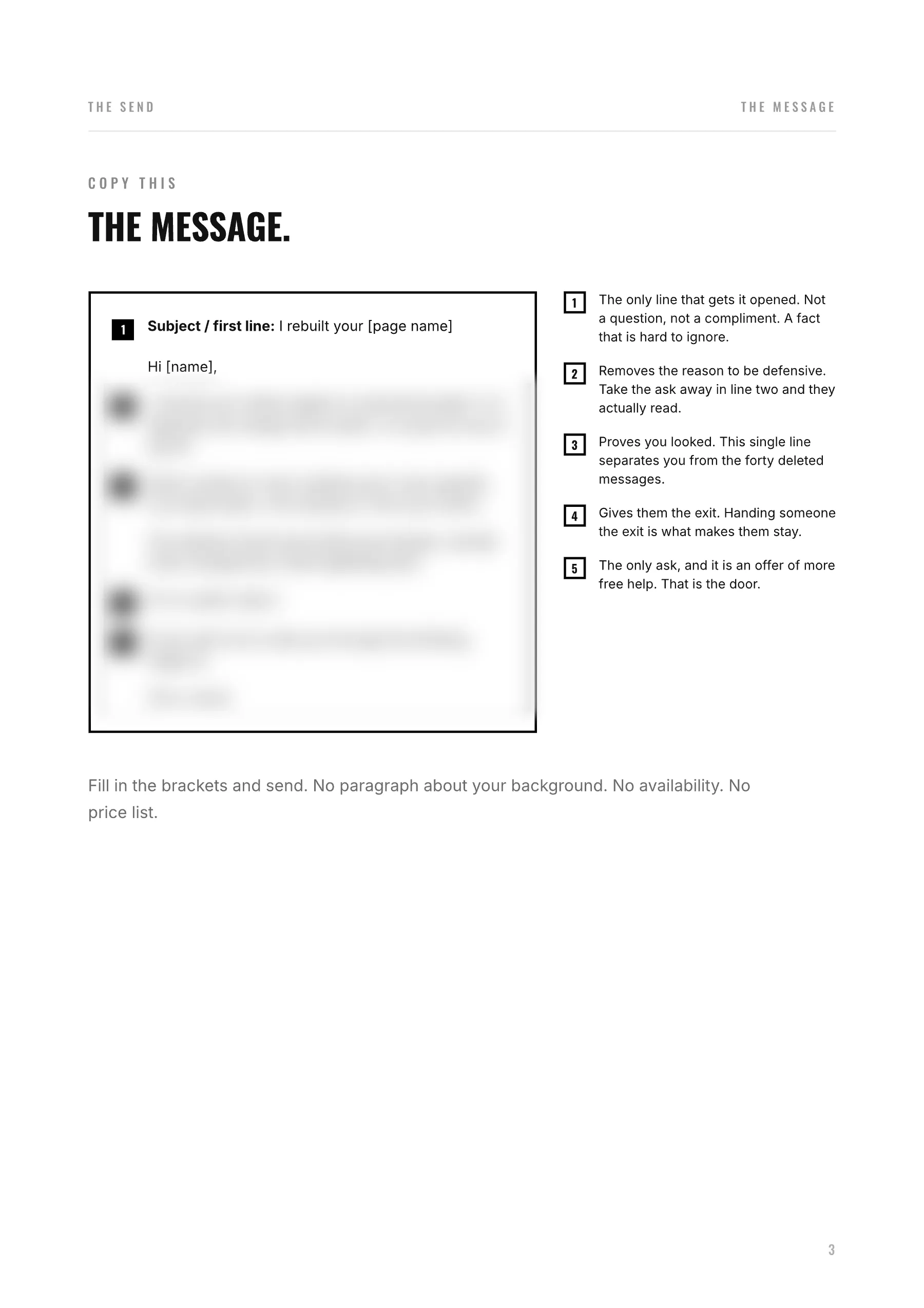 Page 3 of The Send: the six-line message, annotated and partly blurred