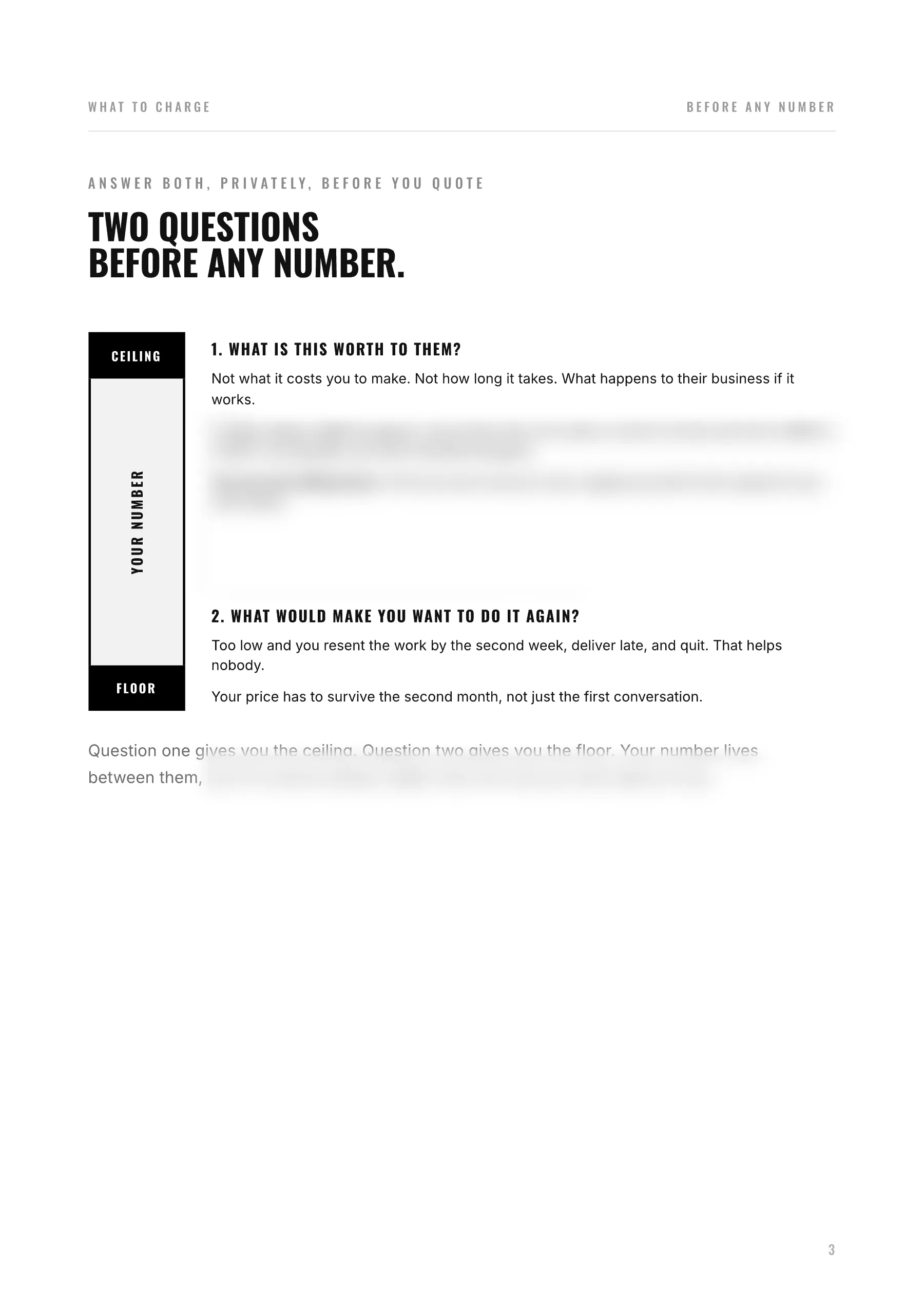 Page 3 of What to Charge: the ceiling and floor of your price, partly blurred